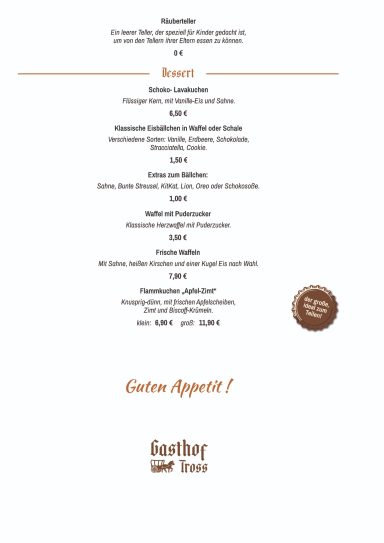 Speisekarte Restaurant Gasthof Tross – Seite 6: Dessert