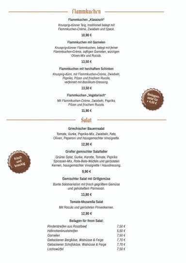 Speisekarte Restaurant Gasthof Tross – Seite 4: Flammkuchen und Salat