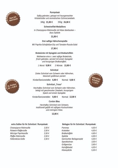 Speisekarte Restaurant Gasthof Tross – Seite 2: Hauptspeisen