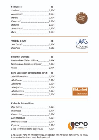 Getränkekarte Restaurant Gasthof Tross – Seite 1