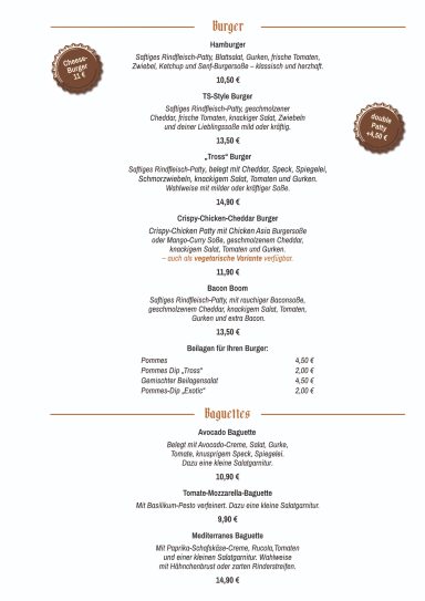 Speisekarte Restaurant Gasthof Tross – Seite 3: Burger und Baguettes